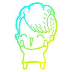 cold gradient line drawing cartoon happy hipster girl