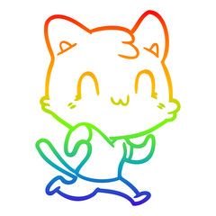 rainbow gradient line drawing cartoon happy cat running