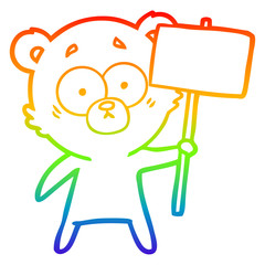 rainbow gradient line drawing nervous polar bear cartoon with protest sign