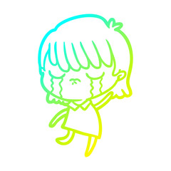 cold gradient line drawing cartoon woman crying