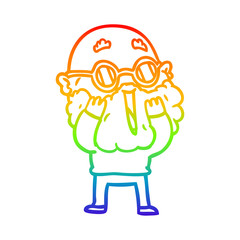 rainbow gradient line drawing cartoon amazed man with beard