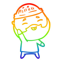 rainbow gradient line drawing cartoon happy bearded man