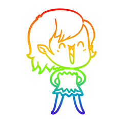 rainbow gradient line drawing cute cartoon happy vampire girl