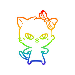 rainbow gradient line drawing cute cartoon cat