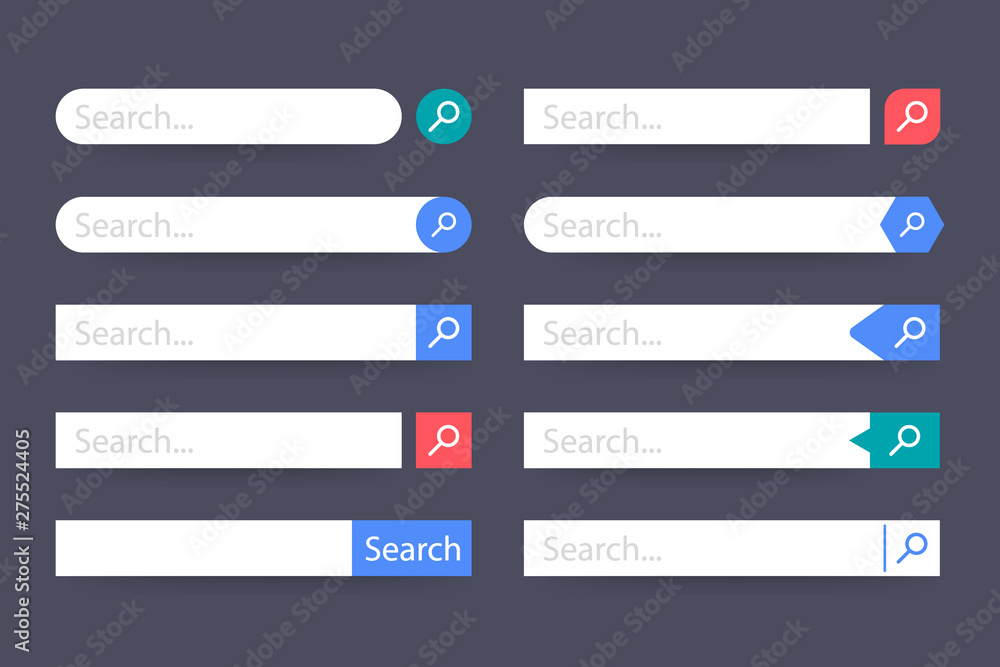 Poster set search bar vector element design, set of search boxes ui template isolated on blue background. v
