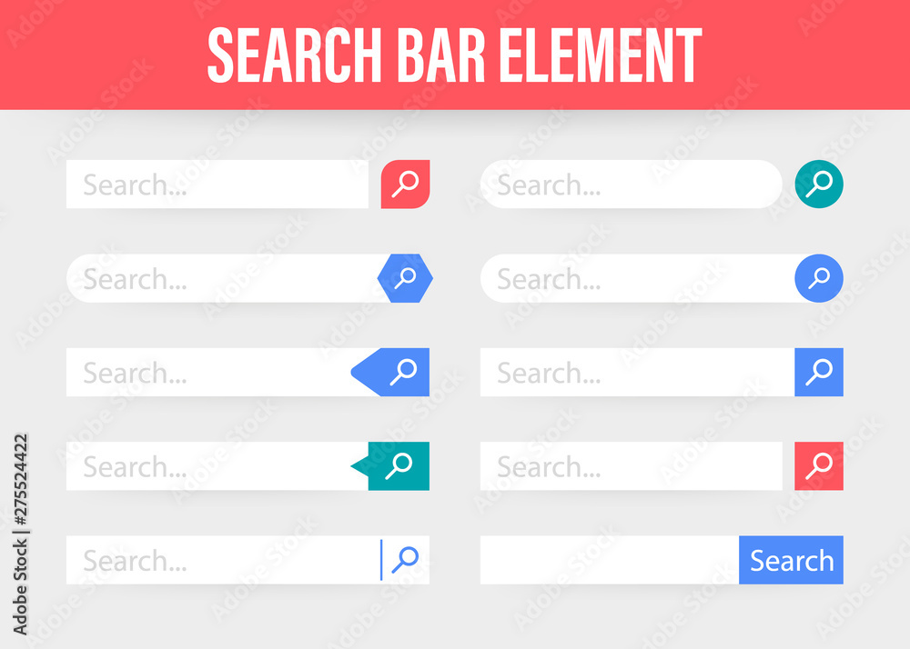 Poster set search bar vector element design, set of search boxes ui template isolated on blue background. v