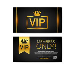Vip club cards, Members Only Gold ribbon, label. Gold and luxury, membership icon, exclusive and priority. Vector stock illustration.