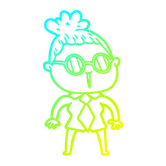 cold gradient line drawing cartoon woman wearing spectacles