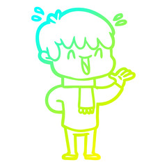 cold gradient line drawing cartoon laughing boy
