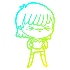 cold gradient line drawing annoyed cartoon girl