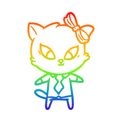rainbow gradient line drawing cartoon cat