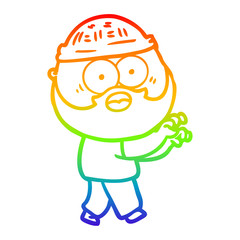 rainbow gradient line drawing cartoon bearded man grasping