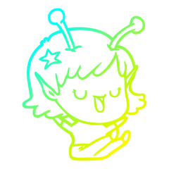 cold gradient line drawing happy alien girl cartoon laughing