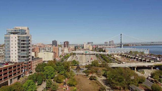 Philadelphia Pennsylvania Aerial v35 Following path of Delaware Expressway heading north, low vantage - October 2017