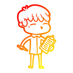 warm gradient line drawing cartoon curious boy