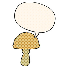 cartoon mushroom and speech bubble in comic book style