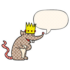 cartoon rat king laughing and speech bubble in comic book style
