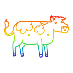 rainbow gradient line drawing cartoon cow