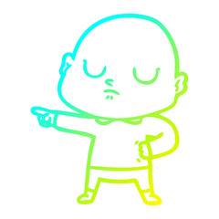 cold gradient line drawing cartoon bald man