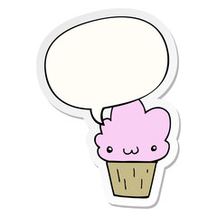 cartoon cupcake and face and speech bubble sticker