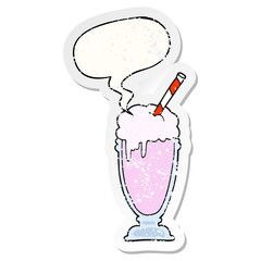 cartoon milkshake and speech bubble distressed sticker