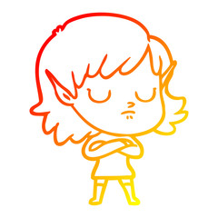 warm gradient line drawing cartoon elf girl