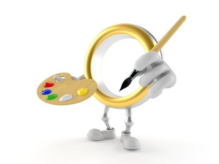Wedding ring character holding paintbrush and paint palette