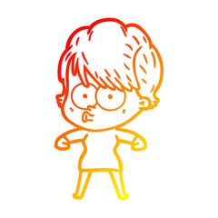 warm gradient line drawing cartoon woman