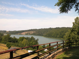 Fototapeta premium Beautiful view of Ostrzyckie Lake in Kolano, Wiezyca Region, Poland.