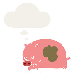 cute cartoon pig and thought bubble in retro style