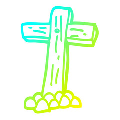 cold gradient line drawing cartoon wooden cross