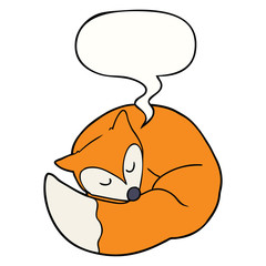 cartoon sleeping fox and speech bubble