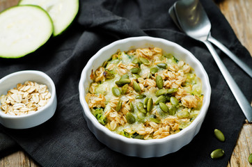 cheese pepita oats zucchini casserole with zucchini slices