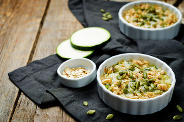 cheese pepita oats zucchini casserole with zucchini slices
