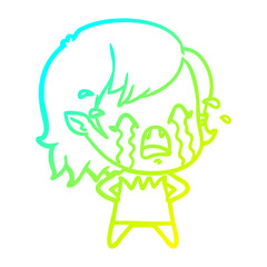 cold gradient line drawing cartoon crying vampire girl
