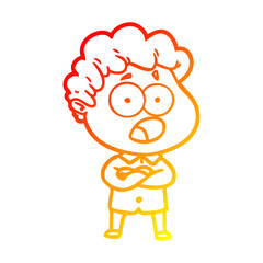 warm gradient line drawing cartoon man gasping in surprise