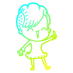 cold gradient line drawing cartoon happy hipster girl