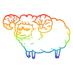 rainbow gradient line drawing cartoon angry ram