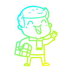 cold gradient line drawing cartoon happy man