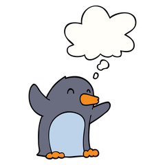 cartoon excited penguin and thought bubble