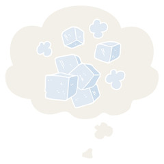 cartoon ice cubes and thought bubble in retro style
