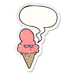 cartoon cool ice cream and speech bubble sticker