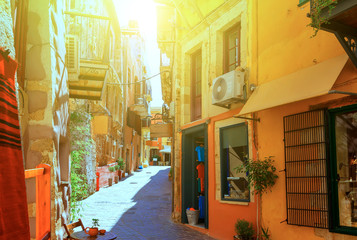 Beautiful street in Chania, Crete island, Greece. Summer landscape