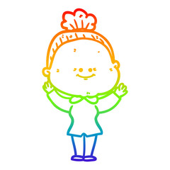 rainbow gradient line drawing cartoon happy old woman