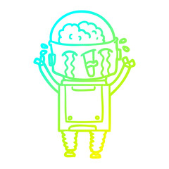 cold gradient line drawing cartoon crying robot