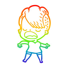 rainbow gradient line drawing cartoon cool hipster girl talking