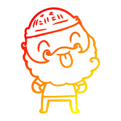warm gradient line drawing man with beard sticking out tongue