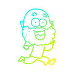 cold gradient line drawing cartoon crazy happy man with beard running