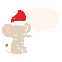 cute christmas elephant and speech bubble in retro style