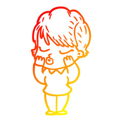 warm gradient line drawing cartoon woman with eyes shut